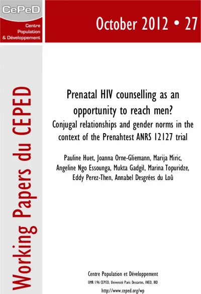 Working Paper 27 : le conseil VIH prénatal comme opportunité pour atteindre les hommes ?